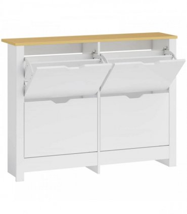 HOMCOM Slim Shoe Cabinet, Narrow Shoe Cupboard with 4 Flip Drawers, Adjustable Shelves for 16 Pairs of Shoes, White
