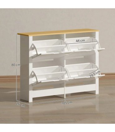 HOMCOM Slim Shoe Cabinet, Narrow Shoe Cupboard with 4 Flip Drawers, Adjustable Shelves for 16 Pairs of Shoes, White