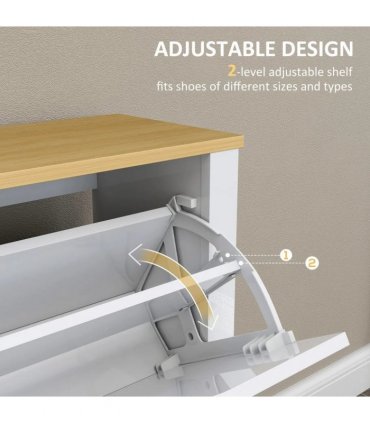 HOMCOM Slim Shoe Cabinet, Narrow Shoe Cupboard with 4 Flip Drawers, Adjustable Shelves for 16 Pairs of Shoes, White