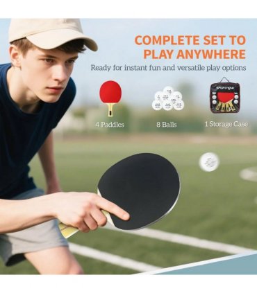 SPORTNOW Portable Table Tennis Set with Four Rackets, Eight Balls, Storage Case