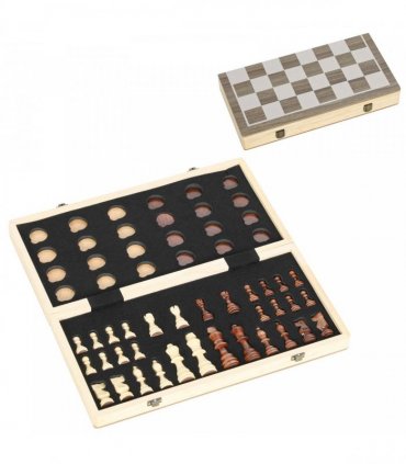 SPORTNOW 15 Inch Chess Set, Foldable Chess and Draughts Set, Brown