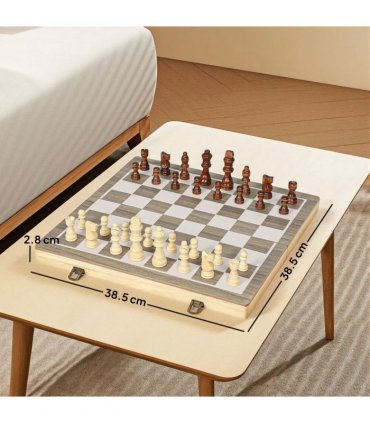 SPORTNOW 15 Inch Chess Set, Foldable Chess and Draughts Set, Brown