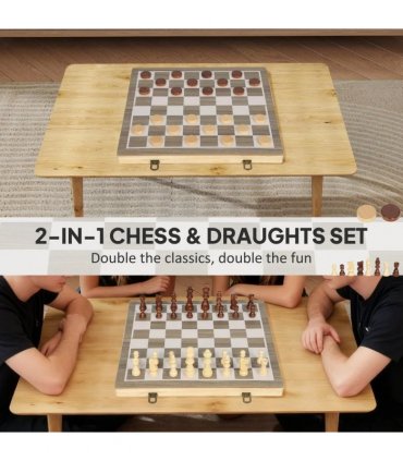 SPORTNOW 15 Inch Chess Set, Foldable Chess and Draughts Set, Brown