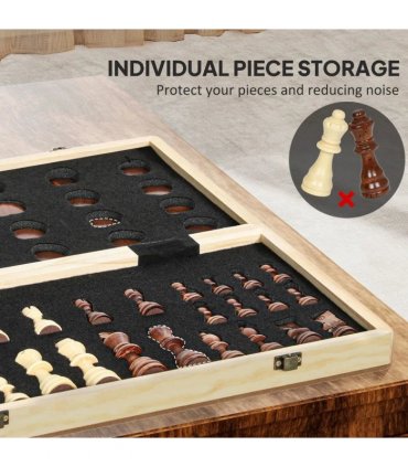 SPORTNOW 15 Inch Chess Set, Foldable Chess and Draughts Set, Brown