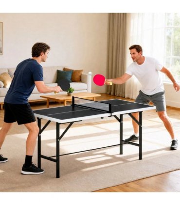SPORTNOW 5ft Mid-Size Table Tennis Table, Ping Pong Table with Net, 2 Table Tennis Paddles and 3 Balls for Indoor Game, Black