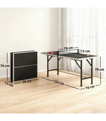 SPORTNOW 5ft Mid-Size Table Tennis Table, Ping Pong Table with Net, 2 Table Tennis Paddles and 3 Balls for Indoor Game, Black