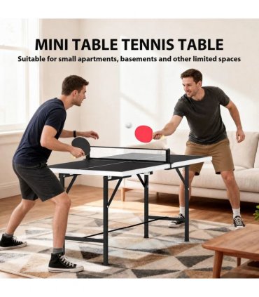 SPORTNOW 5ft Mid-Size Table Tennis Table, Ping Pong Table with Net, 2 Table Tennis Paddles and 3 Balls for Indoor Game, Black