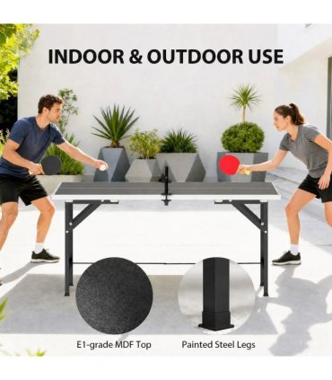 SPORTNOW 5ft Mid-Size Table Tennis Table, Ping Pong Table with Net, 2 Table Tennis Paddles and 3 Balls for Indoor Game, Black