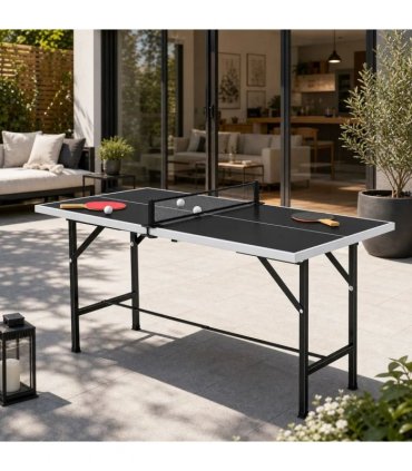 SPORTNOW 5ft Mid-Size Table Tennis Table, Ping Pong Table with Net, 2 Table Tennis Paddles and 3 Balls for Indoor Game, Black