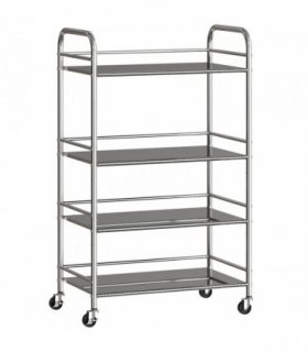 HOMCOM 4 Tier Stainless Steel Kitchen Storage Trolley with Adjustable Shelves - Silver