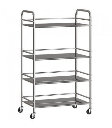 HOMCOM 4 Tier Stainless Steel Kitchen Storage Trolley with Adjustable Shelves - Silver