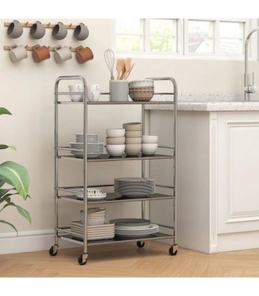 HOMCOM 4 Tier Stainless Steel Kitchen Storage Trolley with Adjustable Shelves - Silver