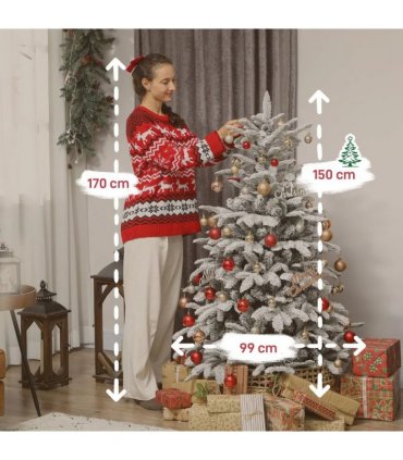 HOMCOM 5 ft Artificial Flocked Christmas Tree with 717 Branches, Hinged Xmas Tree with Foldable Metal Stand, Easy Assembly for Home Office Decor