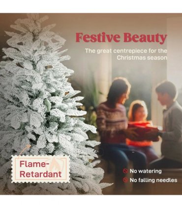 HOMCOM 5 ft Artificial Flocked Christmas Tree with 717 Branches, Hinged Xmas Tree with Foldable Metal Stand, Easy Assembly for Home Office Decor