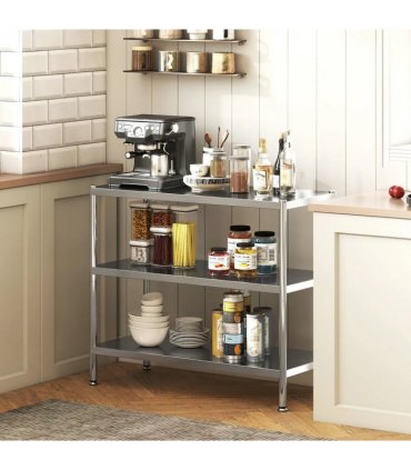HOMCOM 3-Tier Bakers Rack with Storage, Stainless Steel Microwave Stand with Adjustable Shelves for Small Spaces, Kitchen Storage Unit for Spices, Pots and Pans, Silver Tone