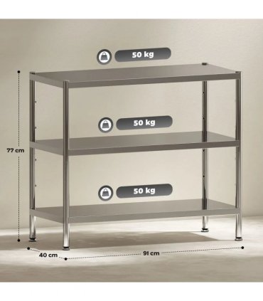 HOMCOM 3-Tier Bakers Rack with Storage, Stainless Steel Microwave Stand with Adjustable Shelves for Small Spaces, Kitchen Storage Unit for Spices, Pots and Pans, Silver Tone