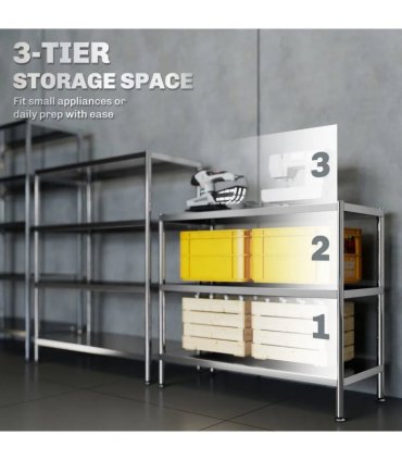 HOMCOM 3-Tier Bakers Rack with Storage, Stainless Steel Microwave Stand with Adjustable Shelves for Small Spaces, Kitchen Storage Unit for Spices, Pots and Pans, Silver Tone
