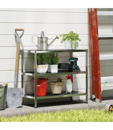 HOMCOM 3-Tier Bakers Rack with Storage, Stainless Steel Microwave Stand with Adjustable Shelves for Small Spaces, Kitchen Storage Unit for Spices, Pots and Pans, Silver Tone