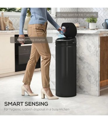 HOMCOM 50L Stainless Steel Sensor Bin - Black