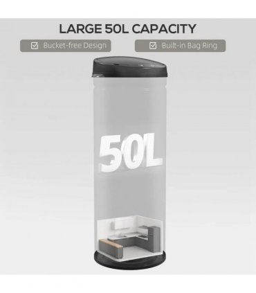 HOMCOM 50L Stainless Steel Sensor Bin - Black