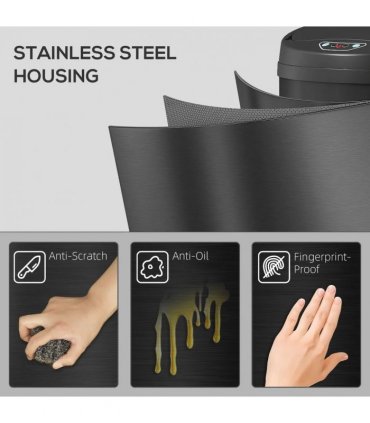 HOMCOM 50L Stainless Steel Sensor Bin - Black
