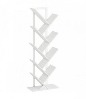 HOMCOM 9-Tier Tree Bookshelf, Industrial Free Standing Bookcase with Steel Frame, Display Storage White