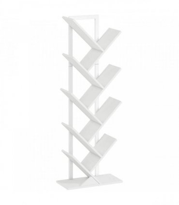 HOMCOM 9-Tier Tree Bookshelf, Industrial Free Standing Bookcase with Steel Frame, Display Storage White