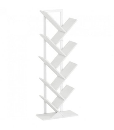 HOMCOM 9-Tier Tree Bookshelf, Industrial Free Standing Bookcase with Steel Frame, Display Storage White