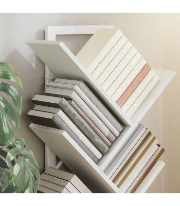HOMCOM 9-Tier Tree Bookshelf, Industrial Free Standing Bookcase with Steel Frame, Display Storage White