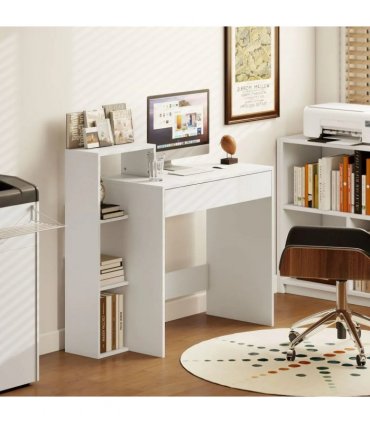 HOMCOM Desk with Storage, Computer Desk with 3 Open Shelves and Drawer, Workstation, Computer Table, White