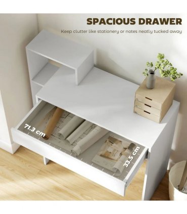 HOMCOM Desk with Storage, Computer Desk with 3 Open Shelves and Drawer, Workstation, Computer Table, White