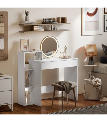 HOMCOM Desk with Storage, Computer Desk with 3 Open Shelves and Drawer, Workstation, Computer Table, White