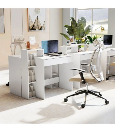 HOMCOM Desk with Storage, Computer Desk with 3 Open Shelves and Drawer, Workstation, Computer Table, White