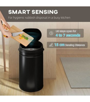 HOMCOM 30L Stainless Steel Sensor Bin - Black