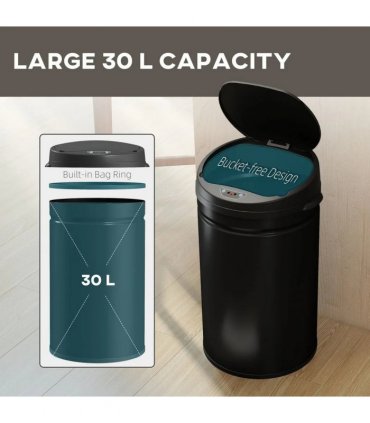 HOMCOM 30L Stainless Steel Sensor Bin - Black