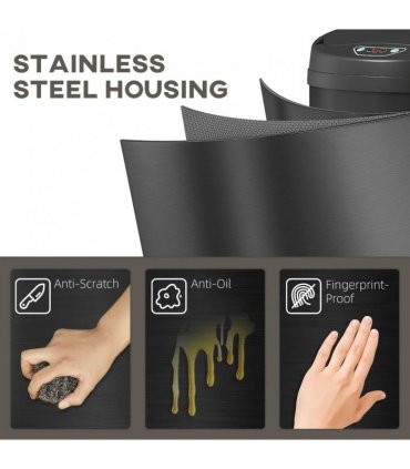 HOMCOM 30L Stainless Steel Sensor Bin - Black