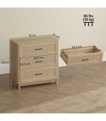 HOMCOM 76 cm Wide Drawer Chest of Drawers with 3 Drawer - Oak