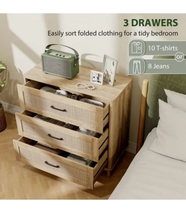 HOMCOM 76 cm Wide Drawer Chest of Drawers with 3 Drawer - Oak