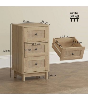 HOMCOM 40 cm Drawer Chest of Drawers with 3 Drawer - Oak