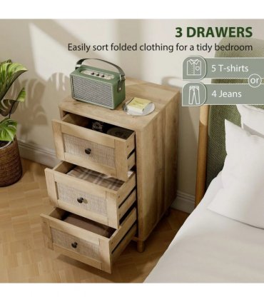 HOMCOM 40 cm Drawer Chest of Drawers with 3 Drawer - Oak