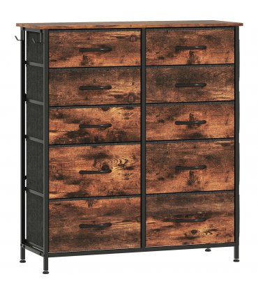 HOMCOM Chest of Ten Fabric Drawers - Rustic Brown