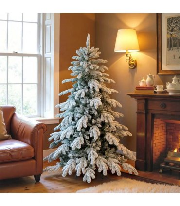 HOMCOM 5ft Super Flocked Christmas Tree - Green/White
