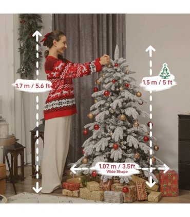 HOMCOM 5ft Super Flocked Christmas Tree - Green/White