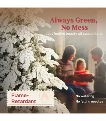 HOMCOM 5ft Super Flocked Christmas Tree - Green/White