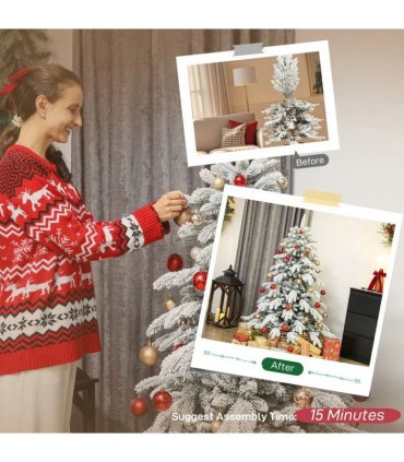 HOMCOM 5ft Super Flocked Christmas Tree - Green/White