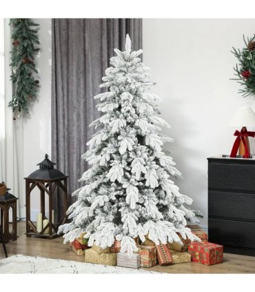 HOMCOM 6ft Super Flocked Christmas Tree - Green/White