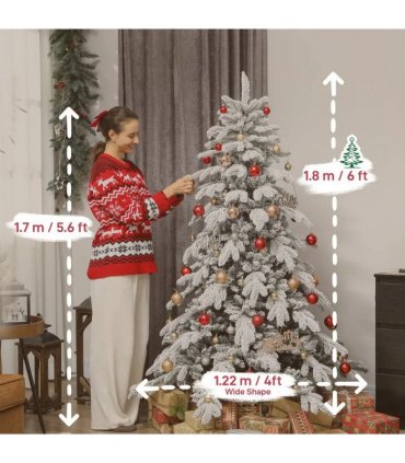 HOMCOM 6ft Super Flocked Christmas Tree - Green/White