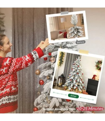 HOMCOM 6ft Super Flocked Christmas Tree - Green/White
