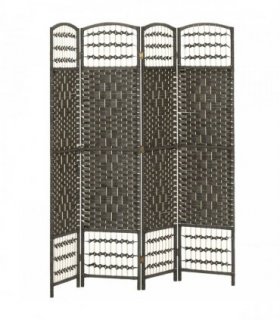 HOMCOM 4 Panel Folding Privacy Screen, Room Divider with Pine Wood Frame for Living Room and Office, Dark Grey