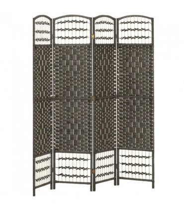 HOMCOM 4 Panel Folding Privacy Screen, Room Divider with Pine Wood Frame for Living Room and Office, Dark Grey
